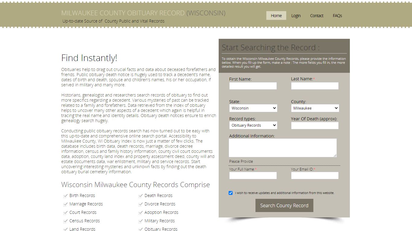 Milwaukee County, Wisconsin Obituary Death Notice Index